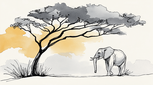 Papier peint éléphant et arbre Élégante illustration d'un éléphant sous un arbre stylisé