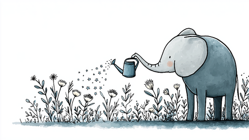 Papier peint éléphant jardinier Élégant éléphant arrosant des fleurs délicates