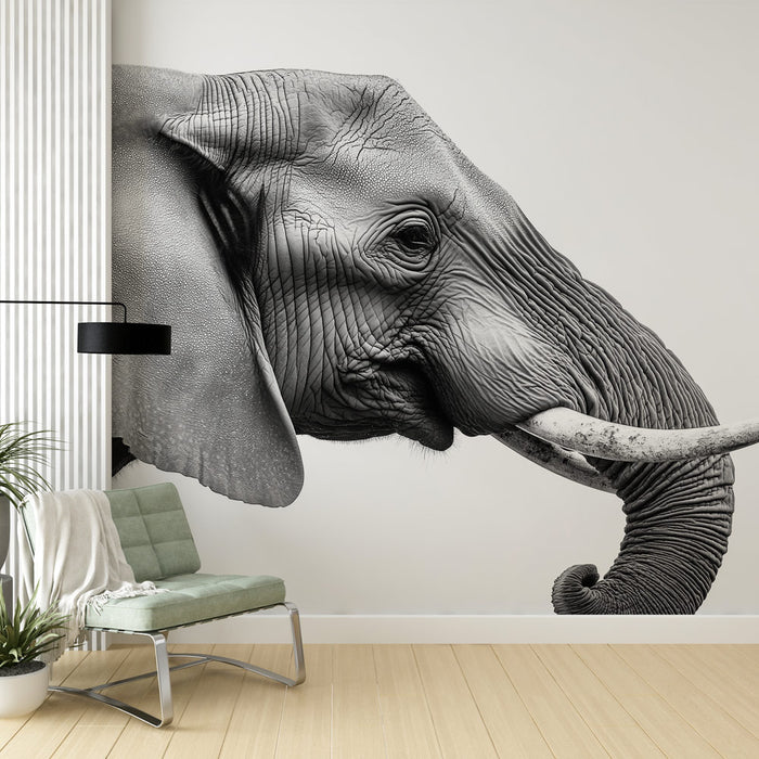 Papier peint éléphant | Portrait monochrome d'un éléphant majestueux