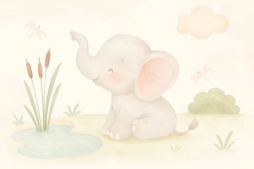 Papier peint éléphant Un éléphant mignon au bord de l'eau dans un décor apaisant