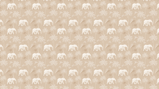 Papier peint éléphants et palmiers Éléphants blancs sur fond beige avec des palmiers raffinés