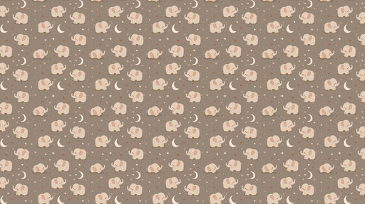Papier peint éléphants Motif d'éléphants doux sur fond brun avec des croissants de lune et des étoiles