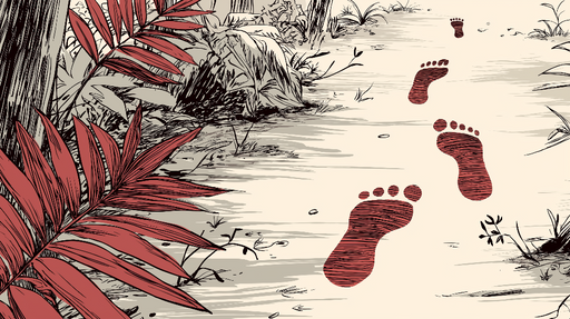 Papier peint empreintes Chemin sinueux entouré de feuillage tropical rouge