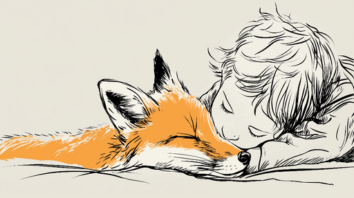 Papier peint enfantin Illustration d'un enfant endormi avec un renard paisible