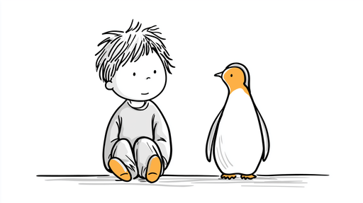 Papier peint enfantin Illustration d'un petit garçon et d'un pingouin amusant