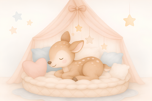 Papier peint enfantin Un doux petit faon endormi dans un décor apaisant