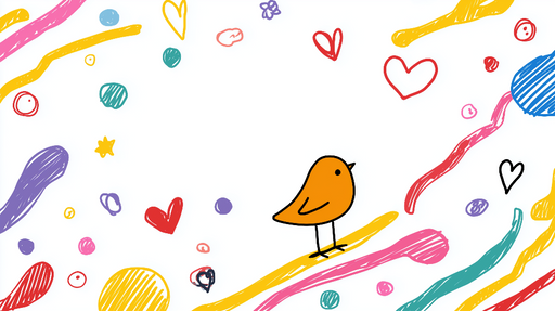 Papier peint enfantin Un oiseau mignon et des formes colorées sur fond blanc