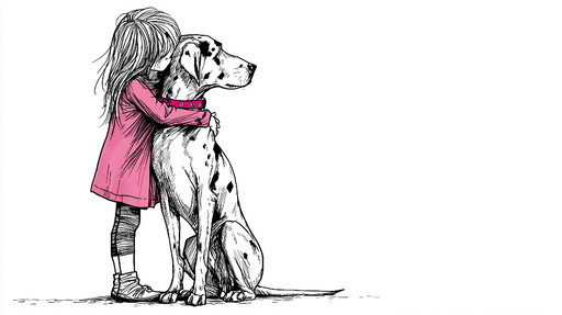 Papier peint enfantins Une fille câline son grand chien tacheté