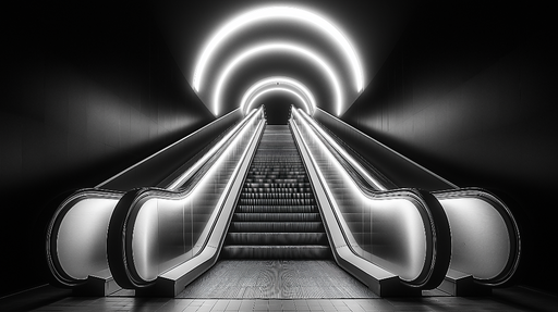 Papier peint escalier moderne Escalier futuriste illuminé en noir et blanc
