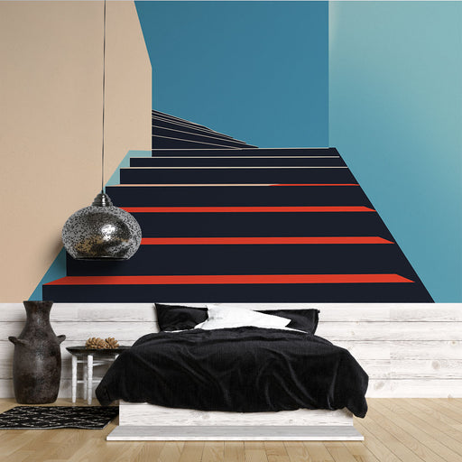 Papier peint design graphique moderne avec escaliers colorés pour décoration intérieure contemporaine