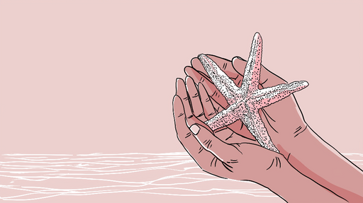 Papier peint étoile de mer Mains délicates tenant une étoile de mer sur fond pastel