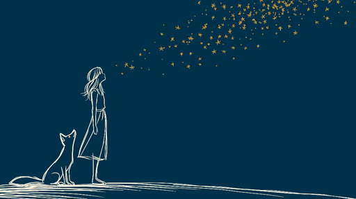 Papier peint étoilé Une silhouette de fille et un renard sous un ciel étoilé