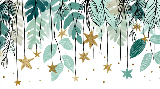Papier peint étoiles et feuillage Un éclat de nature et de magie dorée