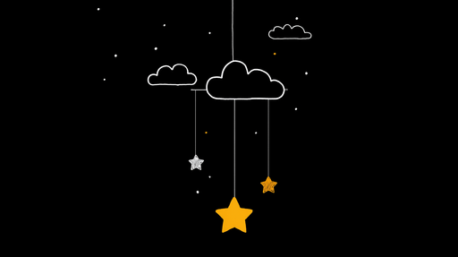 Papier peint étoiles et nuages Motif ludique avec des étoiles suspendues parmi des nuages blancs