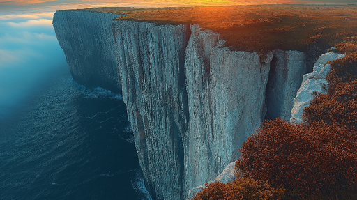 Papier peint falaise majestueuse Un paysage côtier dramatique au coucher du soleil