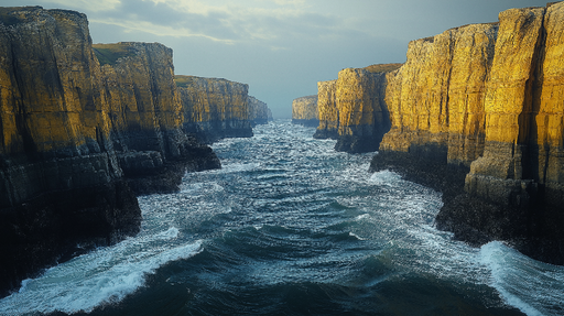 Papier peint falaises maritimes Magnifiques falaises dorées au bord de la mer