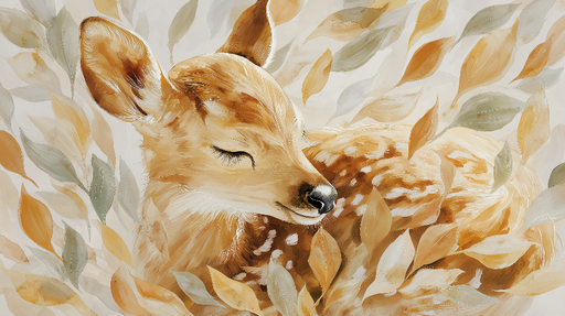 Papier peint faon Illustrations douces d'un faon parmi des feuilles colorées