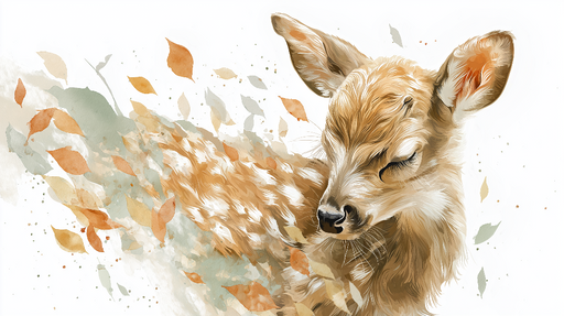 Papier peint faon Un doux faon entouré de feuilles délicates