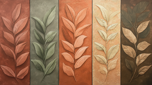 Papier peint faux tableau Motifs de feuilles dans des teintes terreuses