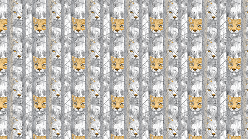 Papier peint félins Motif artistique de chats dans des branches et feuillages