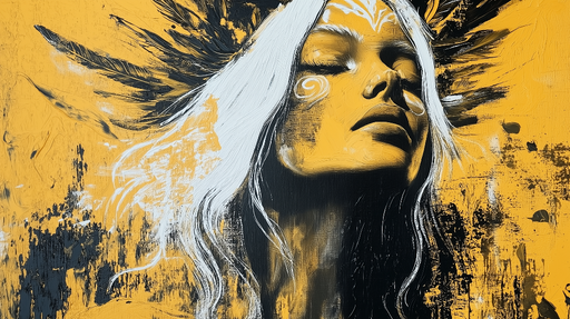 Papier peint femme au visage sombre Portrait artistique d'une femme avec des motifs en noir et or