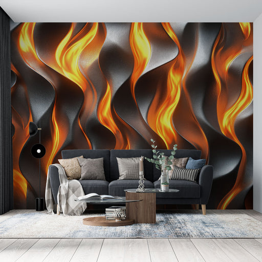 Papier peint design élégant avec motifs enflammés pour salon moderne