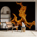 Papier peint feu flammes dansantes sur fond noir pour salon moderne et élégant