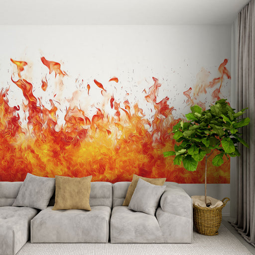 Papier peint feu flammes vibrantes en rouge et orange pour salon moderne