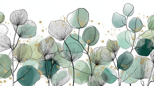 Papier peint feuillage aquarelle Feuilles délicates avec éclaboussures dorées