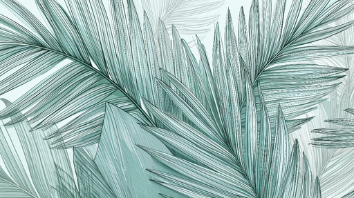 Papier peint feuillage aquatique Motifs de palmiers aux teintes douces