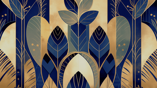 Papier peint feuillage art deco geometrique bleu