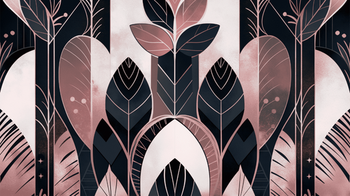 Papier peint feuillage art deco geometrique rose