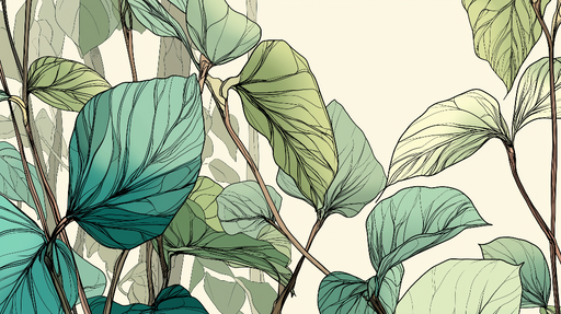 Papier peint feuillage artistique Un élégant mélange de feuilles vertes et aquatiques sur fond crème