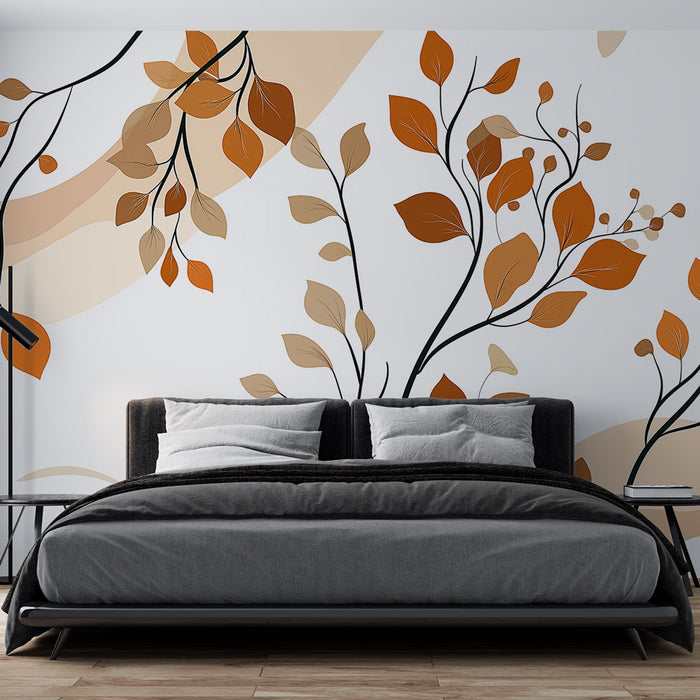 Papier peint feuillage automnal | Branches délicates avec des feuilles aux teintes chaudes
