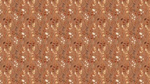 Papier peint feuillage automnal Motif de feuilles et branches sur fond terre cuite