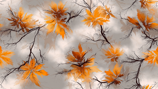 Papier peint feuillage automnal Motifs de feuilles orange et branches élégantes