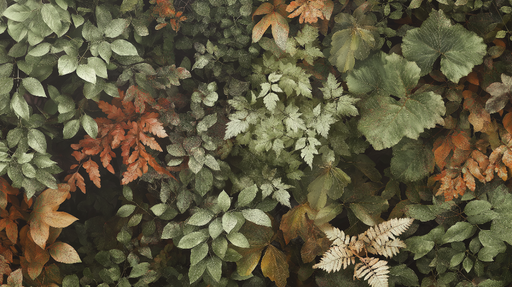 Papier peint feuillage automnal Un mélange de feuilles vertes et dorées