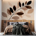 Papier peint feuillage beige et marron avec motifs poétiques pour chambre moderne