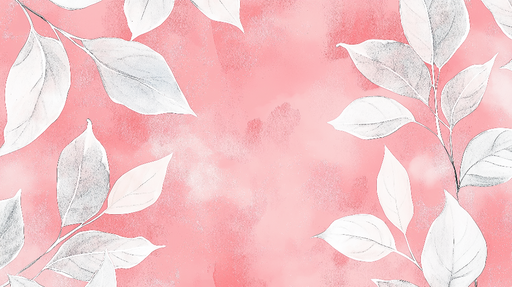 Papier peint feuillage blanc Feuilles délicates sur fond rose