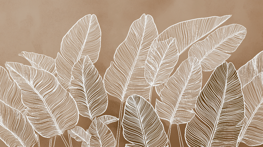 Papier peint feuillage blanc Feuilles stylisées sur fond terre cuite