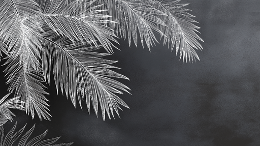 Papier peint feuillage blanc sur fond noir Élégantes frondes de palmier dessinées avec précision