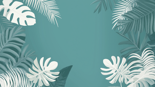 Papier peint feuillage bleu canard Feuilles tropicales blanches sur fond bleu canard