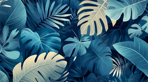 Papier peint feuillage bleu canard Motifs de feuilles tropicales sur fond sombre