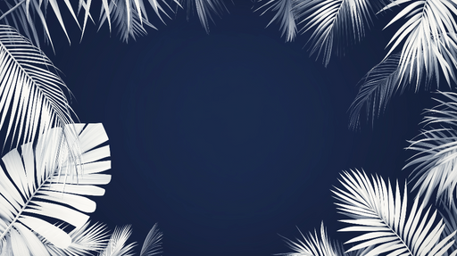 Papier peint feuillage bleu canard Motifs de palmiers stylisés sur fond bleu sombre