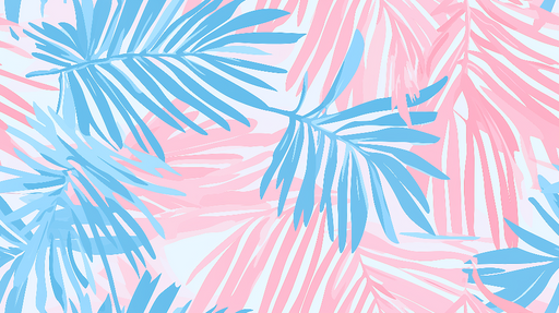 Papier peint feuillage bleu et rose Feuilles de palmier stylisées et ambiance tropicale