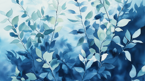 Papier peint feuillage bleu Feuilles délicates et nuances apaisantes