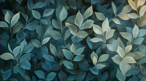 Papier peint feuillage bleu Feuilles délicates sur fond profond