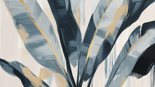 Papier peint feuillage bleu Feuilles élégantes avec touches dorées