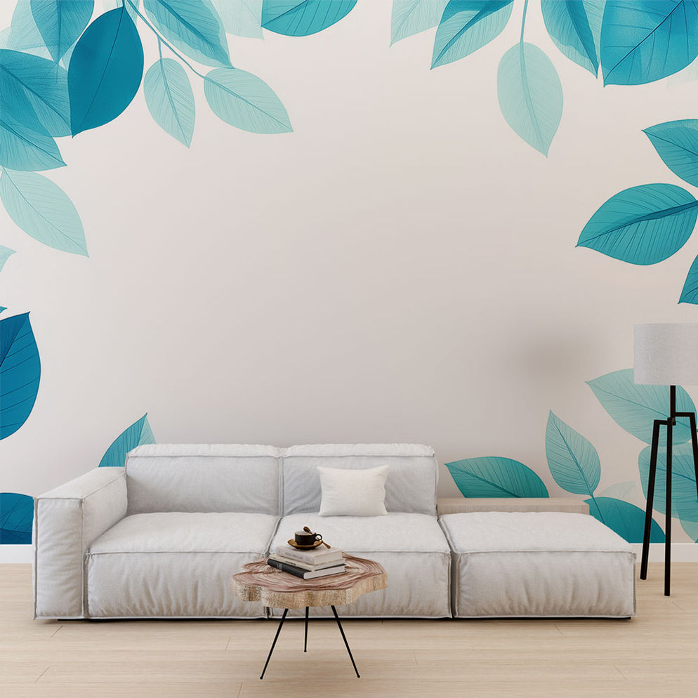 Papier peint feuillage bleu | Feuilles translucides et ambiance apaisa ...