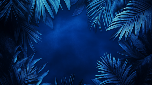 Papier peint feuillage bleu Feuilles tropicales sur fond profond